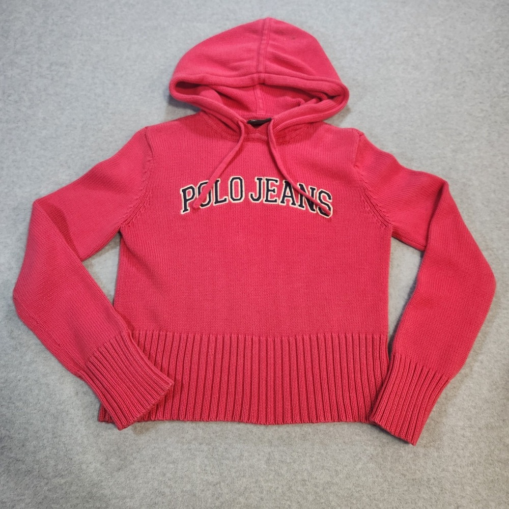 POLO JEANS CO. RALPH LAUREN Pink KNIT SWEATER HOODIE, SIZE Medium